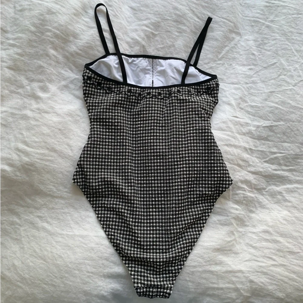 NWT Doen Adrielle Maillot Bow One Piece Swim Suit La Maddalena Gingham Black - Picture 13 of 15
